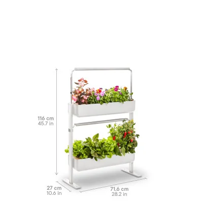 Gourmet micropousses 2X - Blanc - de profil - 16 emplacements - avec dimensions