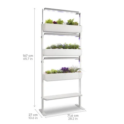 Gourmet micropousses 3X + tablette - Blanc - de profil - 24 emplacements - avec dimensions Gourmet micropousses 3X + tablette - Blanc - de profil - 24 emplacements - avec dimensions