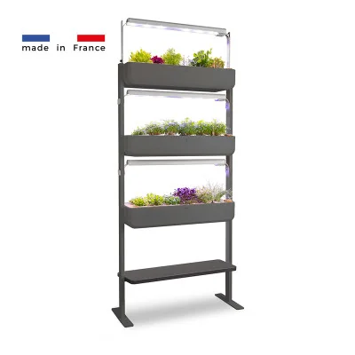 Gourmet 3X + tablet for microgreens - Graphite - Side view - 24 plant slots Gourmet 3X + tablet for microgreens - Graphite - Side view - 24 plant slots