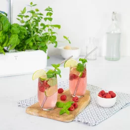 Verres d'eau aromatisée framboises, citron vert et Menthe marocaine BIO