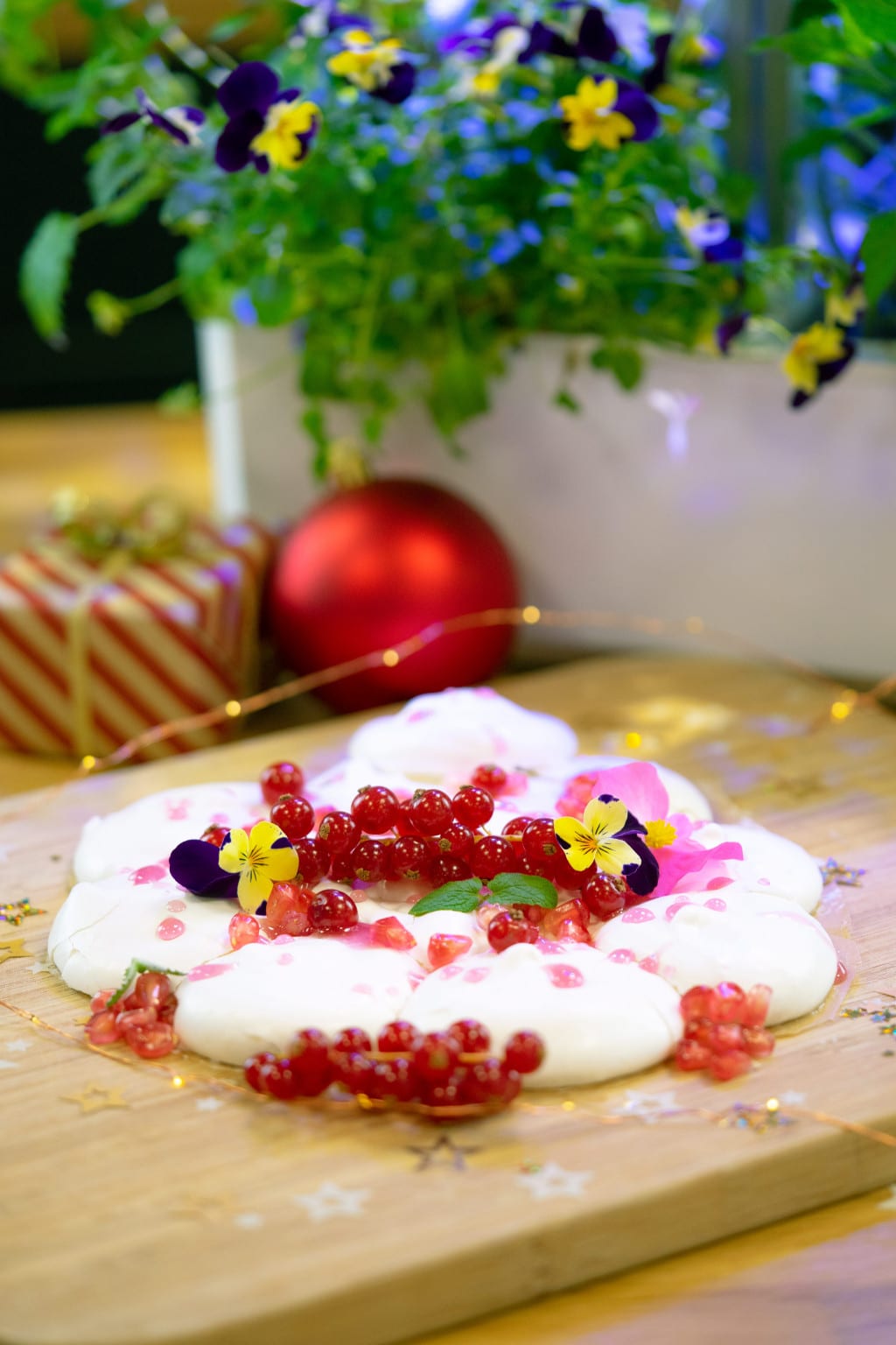 Christmas Pavlova with icy mint and pomegranate syrup