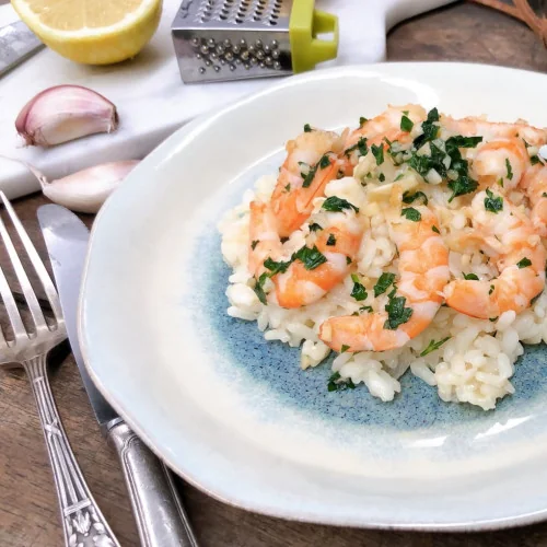 Risotto au citron et crevettes à l'ail