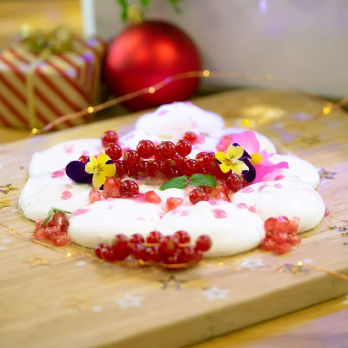 Christmas Pavlova with icy mint and pomegranate syrup